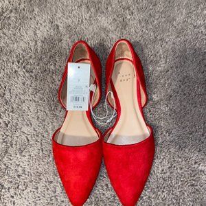 New! Sz 7 Red Micro suede  exposed sides pointed toe ballet flats